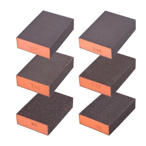 6Pcs 60-320Grit Sanding Sponges, Wet Dry Sanding Blocks - size: 60/80/120/180/220/320Grit