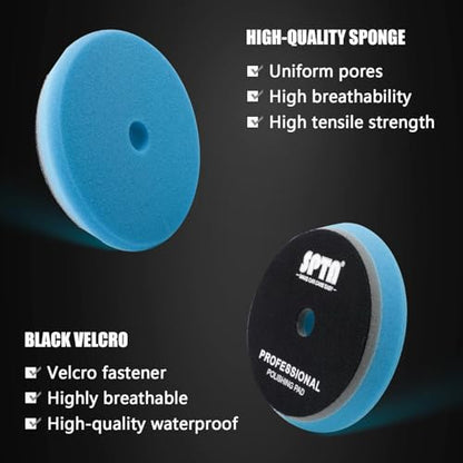 SPTA HD Buffing Polishing Pads, 6 Inch Orbital Buffer Pads Hook and Loop Buffing Pads, Foam Polish Pad 5 Grits from Coarse to Fine for 6 Inch DA Rotary Polisher Compounding, Polishing and Waxing - size: 6 Inch (150mm)