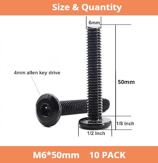 10 Pack M6 x 50 mm Flat Head Hex Socket Cap Screws Bolts, 304 Stainless Steel 18-8 Black Oxide, Connector Bolts Screws for Furniture, Full Thread (M6 x 50mm 10PCS) - size: M6 x 50mm 10PCS