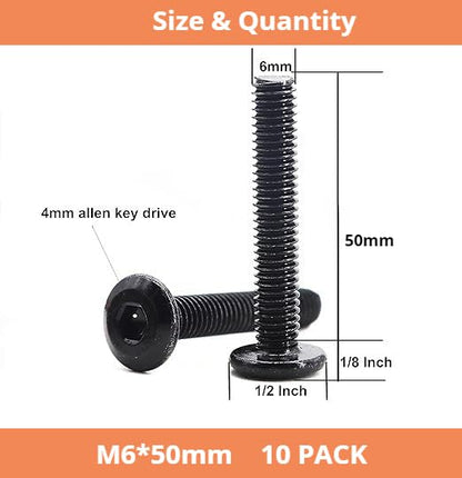 10 Pack M6 x 50 mm Flat Head Hex Socket Cap Screws Bolts, 304 Stainless Steel 18-8 Black Oxide, Connector Bolts Screws for Furniture, Full Thread (M6 x 50mm 10PCS) - size: M6 x 50mm 10PCS