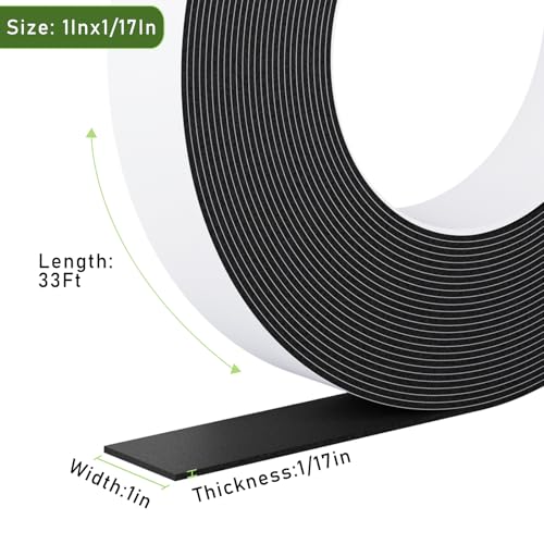 Black Foam Weather Stripping Door Seal,1 Inch Wide X 1/17Inch Thick,Foam Insulation Tape,Air Conditioner Window Seal,Door soundproofing,Total 33 Feet Long - size: 1Inx1/17Inx33Ft