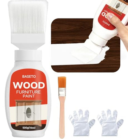 Wood Paint - 2 In 1 Touch-Up Paint for Furniture, Cabinets, Wood, No Sanding, Fast Drying, Water Based Multi Surface(16Oz, White)