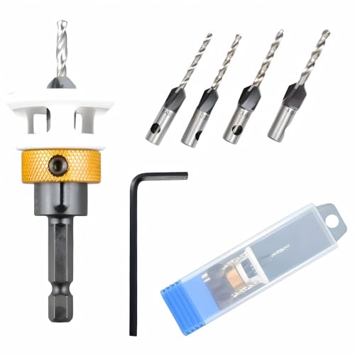 4PCS Countersink Drill Bit Set with Adjustable Depth Stop, M2 HSS 4-Flute Wood Countersink Bits, Hex Shank Pilot Drill for Woodworking, Same Size 8mm or 10mm (10mm Boxed Set) - size: 10mm Boxed Set