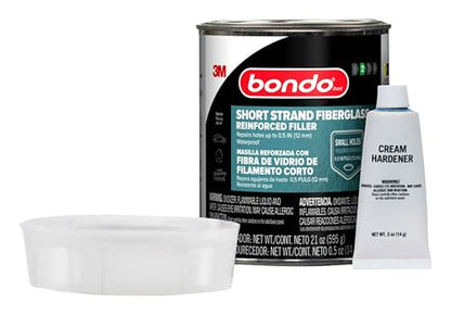 3M Bondo Short Strand Fiberglass Reinforced Filler 1.37 LB (621 g) with Bondo Cream Hardener 0.5 oz (14g), Repair Holes Up To 0.5 IN, Waterproof (SS-PT-ES) - size: 0.5 Ounce (Pack of 1)