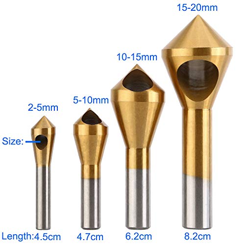 4pcs Titanium Coated Countersink Chamfer Tool Deburring Tool Set - color: Gold(4pcs Oblique Hole)