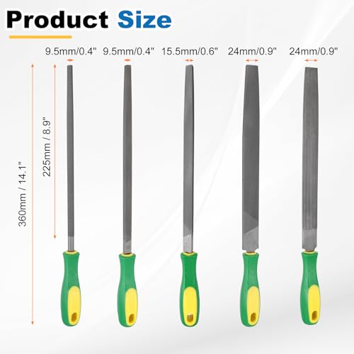 HARFINGTON 5pcs Metal File Set 10" Fine Teeth High Carbon Steel Hand Files with PP Handle Square/Flat/Triangle/Half-Round/Round for Metal Wood Stone Grinding Polishing Engraving - size: 10 Inch, style: Fine Teeth