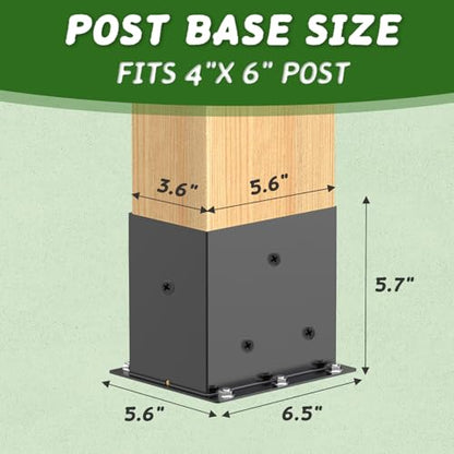 2 Pcs 4"x 6" Post Base Brackets(Acturl Fit 3.6"x5.6") Post - size: 4"x 6", style: 2 Pcs