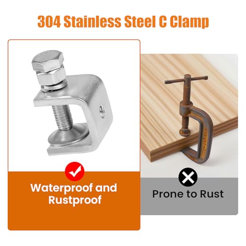 304 Stainless Steel C Clamps Mini 0.8 Inch for Mounting, Heavy Duty Metal U Clamps for Metal Working, Small Desk Clamp with Stable Wide Jaw Opening & Protective Pads/I-Beam Design(6Pcs) - size: 0.8 Inch-6pcs（21mm）