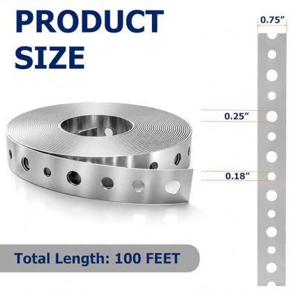 Galvanized Hanger Strap, 3/4 in x 100ft Galvanized Metal Pipe Strap, 2 Pack