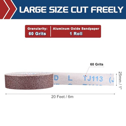 Sandpaper Roll 1Inch 20FT 60Grit Aluminum Oxide Emery Cloth Roll - size: 1 Inch x 20 Feet 60 Grits