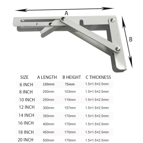 White Folding Shelf Brackets Max. Load 220 lb, Heavy Duty DIY Wall Mounted Shelf Bracket Space Saving for Table Work Bench (6 INCH-2PCS) - size: 6 INCH-2PCS
