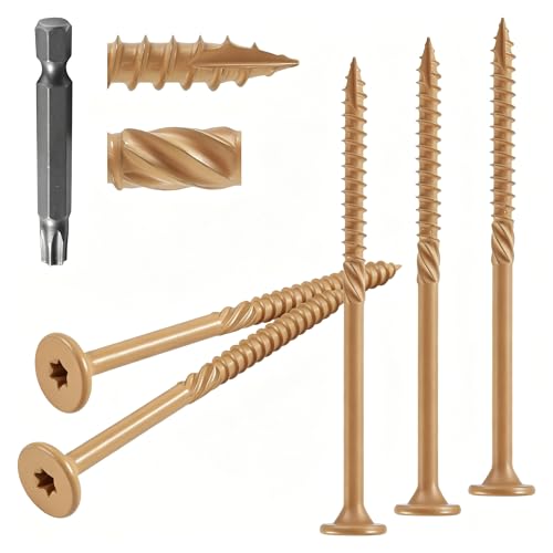 #14 x 5 Lag Screws (200Pcs), Structural Wood Screw, Heavy Duty Exterior Coated Star Drive Lag Screws for Wood, Deck Screws with T30 Star Bit, Washer Head (Yellow) - size: #14 x 5"