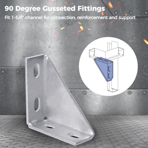 yeesport 90 Degree Gusseted Fittings, Carbon Steel Q235 4 Hole Right Angle Connector Brackets for 1-5/8" Channel, 4" x 4" x 1-1/2" Gusset Corner Brace Fasteners for Unistrut Connection (8)
