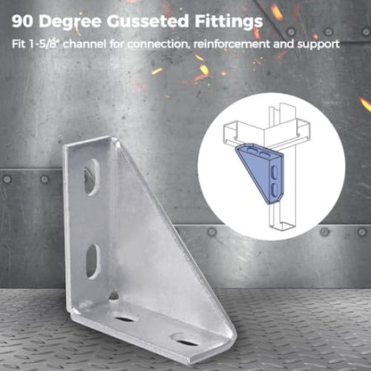 yeesport 90 Degree Gusseted Fittings, Carbon Steel Q235 4 Hole Right Angle Connector Brackets for 1-5/8" Channel, 4" x 4" x 1-1/2" Gusset Corner Brace Fasteners for Unistrut Connection (8)