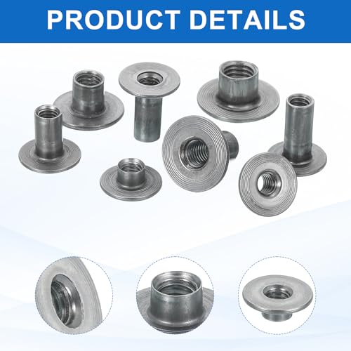 MECCANIXITY 16Pcs M8x17.5x15mm Brad Hole Tee Nut Carbon Steel T-Nut Round Base Plate Nut Furniture Hardware Flange Female Thread Insert Nuts for Wood Furniture - size: M8x17.5x15mm
