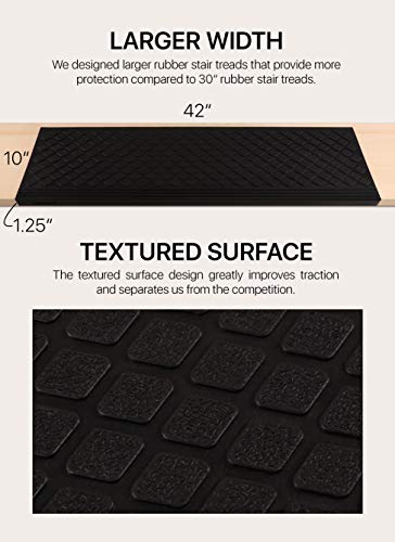 FINEHOUS Rubber Stair Treads Non-Slip Outdoor 42”x10” (5-Pack) – Anti-Slip Step Mat with Nosing - size: 42" X 10"