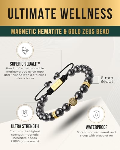 MagnetRX® Hematite Beaded Magnetic Bracelets (Gold Zeus 8mm) - color: Gold Zeus 8mm Bead