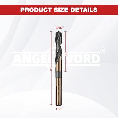 ANGELSWORD 9/16" Reduced Shank Drill Bit, M2 High Speed Steel Drill Bit for Hard Wood, Mild Steel, Cast Iron, Copper, Aluminum alloys and Other Sheet Metal - size: I. 9/16 inch
