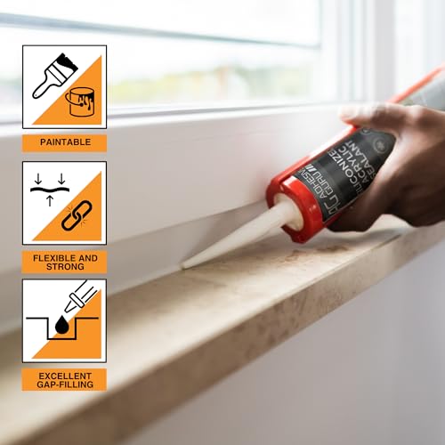 Adhesive Guru AG530 Siliconized Acrylic Sealant (12x10.5 fl oz), Waterproof Paintable Caulk for Bathtubs, Windows, Showers, Indoor Outdoor Caulking Weatherproof, White - 12 Pack - style: 12 Pack