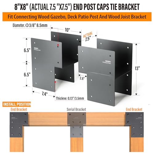 2 Pack Heavy Duty 8x8 (Actual 7.5"x7.5") Stainless Steel End Post Caps Tie Bracket , Fit Connecting Wood Gazebo, Deck Patio Post and Wood Beams Bracket (End Dark Ggray) - size: End 8"x8"(Actual 7.5"x7.5")