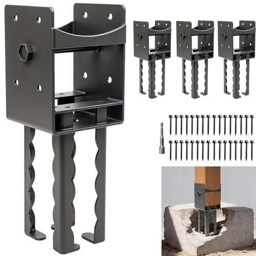 4x4 Concrete Post Anchors 4-Pack, Heavy-Duty Carbon Steel Post Brackets