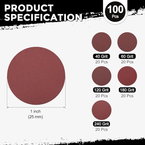 100Pcs Sanding Disc 1" 40/60/120/180/240Grit - size: 1 Inch(40/60/120/180/240 Grit)