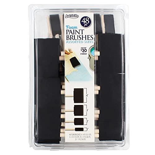 ArtSkills Bulk Foam Paint Brushes, Sponge Brushes for Painting, 4” 3” 2” & 1” Sponge Paint Brushes for Art, Varnish, Wood Stain, Assorted 48pk