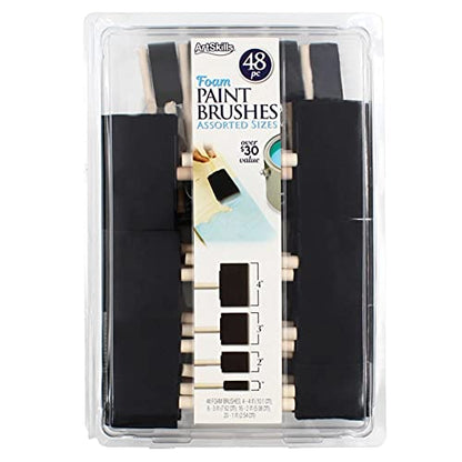 ArtSkills Bulk Foam Paint Brushes, Sponge Brushes for Painting, 4” 3” 2” & 1” Sponge Paint Brushes for Art, Varnish, Wood Stain, Assorted 48pk