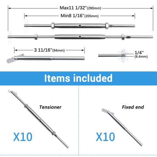 Helffer 10 Pairs Cable Railing Hardware Kit for 1/8" Wire Rope - color: Silver