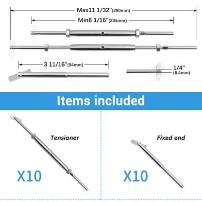 Helffer 10 Pairs Cable Railing Hardware Kit for 1/8" Wire Rope - color: Silver