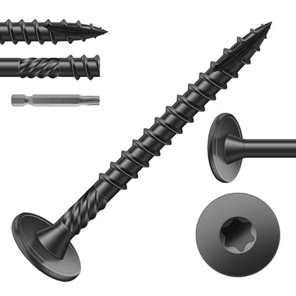 #14 x 2 Inch Outdoor Structural Wood Deck Screws (40Pcs/1lb), Carbon Steel, Black, Flat Head, Rust Resistant Epoxy Coated, T30 Star Bit - color: Black, size: #14 x 2"