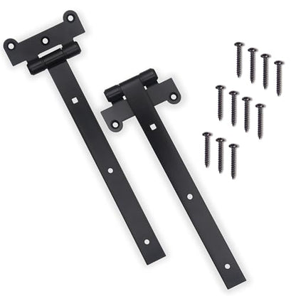 12" Black Door Hinges – 2Pcs Gate Hinges with 12 Mounting Screws – Medium/Heavy Duty 4mm Thick Iron Construction with Black Powder Coating – Ideal for Gates, Sheds, Barns