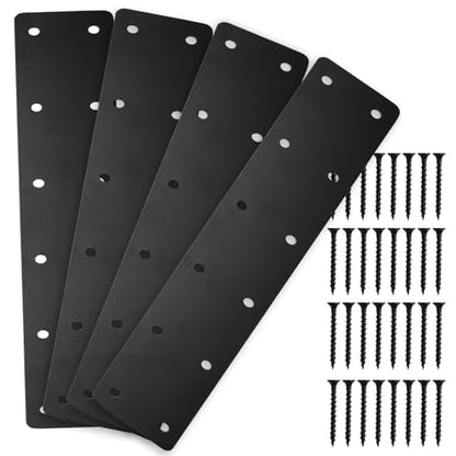4PCS 11.8"x3" Straight Steel Flat Plate, Black - size: 4 PCS