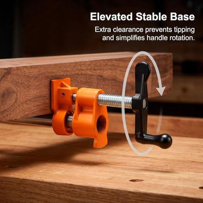 QWORK 3/4 Inch Pipe Clamps for Woodworking, 2 Pack Heavy Duty Cast Iron Pipe Clamps Fixture for Wood Gluing, Adjustable Jaw Clamp Tools for Carpenter and DIY Projects