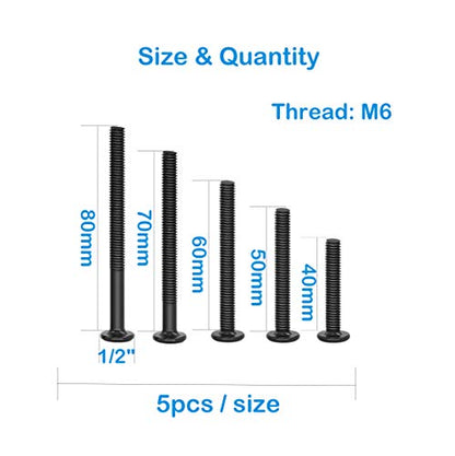Dream on me, Delta, Graco, Fisher Crib Screws - M6-1.0 x 40/50/60/70/80mm Black Hex Socket Cap Bolts & Barrel Nuts Kit for Bed Frame & Bunk Bed