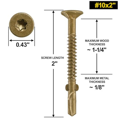 #10 x 2 Self-Tapping Trailer Deck Screws,511PcsT25 Star Bits Screws - color: Gold, size: #10 x 2in 511pcs