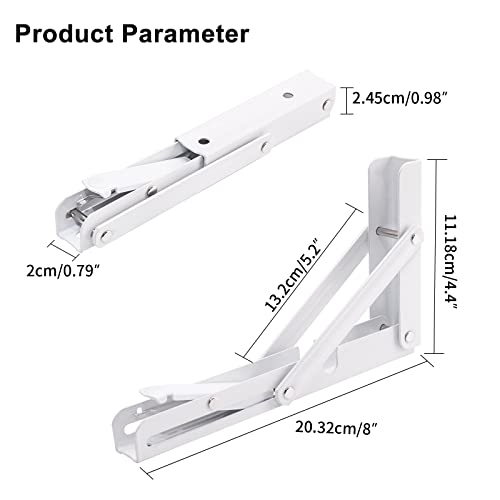 YUMORE Folding Shelf Brackets, 8 Inch Heavy Duty L Bracket, White, 2 Pack - color: White, size: 8 Inch