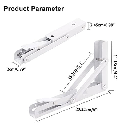 YUMORE Folding Shelf Brackets, 8 Inch Heavy Duty L Bracket, White, 2 Pack - color: White, size: 8 Inch