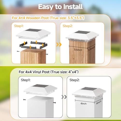Mlambert 16 Pack 4x4 Solar Post Light, 3 Mode Wooden Vinyl Fence Cap, White - color: White, size: 16 Pack