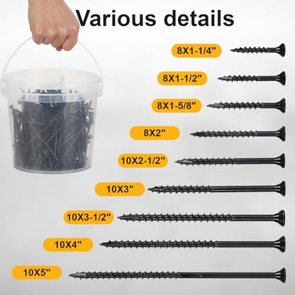 Wood Screws #8 x 1-1/2’’, T25 Star Torx Drive Flat Head Deck Screws, Black, 165Pcs (1lb) - color: Black, size: 8X1-1/2’’