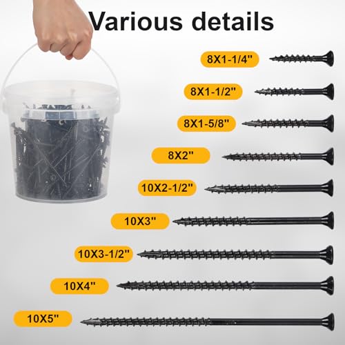 Wood Screws #10 x 2-1/2’’, T25 Star Torx Drive Flat Head Deck Screws, Black, 79Pcs (1lb) - color: Black, size: 10X2-1/2’’