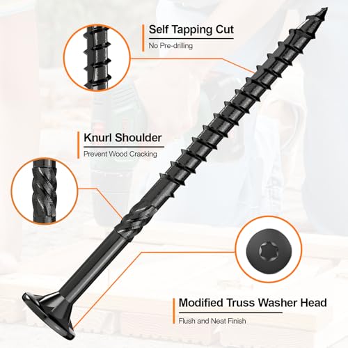 #8 x 2-1/2” Deck Screws, 100Pcs Star Drive Wood Screws - color: Black, size: 2-1/2 Inch