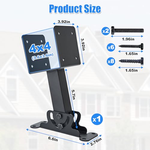 4"x4" Heavy Duty Roof Riser Brackets, 180° Adjustable Angle Pergola Roof Brackets, Black Metal Roof Riser Brackets for Patio Cover, Pergola, Gazebo, Wood Post (1 Pack) - color: Adjustable direction and base, size: 1pcs