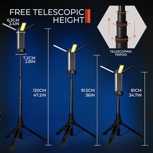 Rechargeable Work Light with Stand, Magnetic Base, Hook & Tripod (Middle) - color: Black Middle Rechargeable Work Light with Tripod