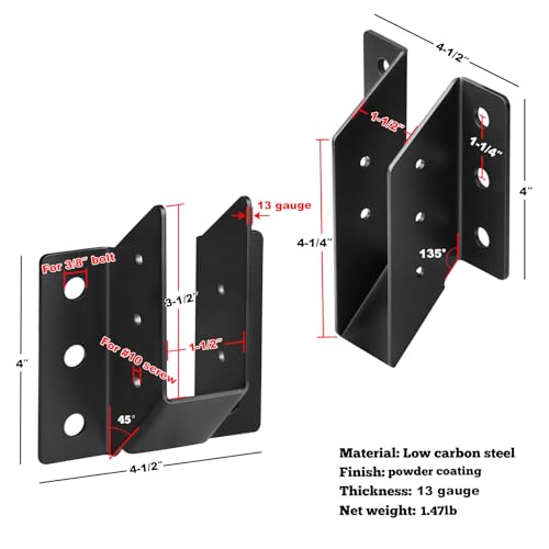 GBGS 2 Pairs Angled Joist Hanger for 2x6 Lumber,45°Slope Up and Down - size: 2x6 Lumber