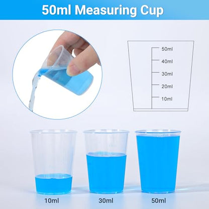 Gartful Resin Mixing Cups and Sticks, 110 Packs Epoxy Measuring Cups Kit - 60PCS 100ml Disposable Graduated Cups, 50PCS Pointed Stir Sticks for Mixing Paint, Stain, Epoxy, Resin - color: Clear cups+point stick, size: 50ml
