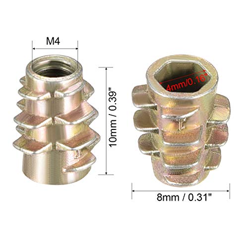uxcell Furniture Threaded Insert Nuts Zinc Alloy Hex-Flush M4 Internal Threads 10mm Length 30pcs - size: M4x10mm