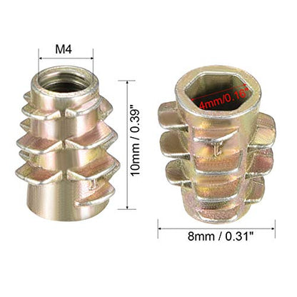 uxcell Furniture Threaded Insert Nuts Zinc Alloy Hex-Flush M4 Internal Threads 10mm Length 30pcs - size: M4x10mm