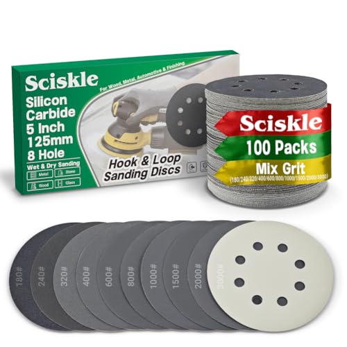 100Pcs 5 Inch 8 Hole 180/240/320/400/600/800/1000/1500/2000/3000 Grit Hook and Loop Wet Dry Sanding Discs, Silicon Carbide Orbital Sander Sandpaper for Automotive Wood Metal Polishing - size: 180/240/320/400/600/800/1000/1500/2000/3000 Grit