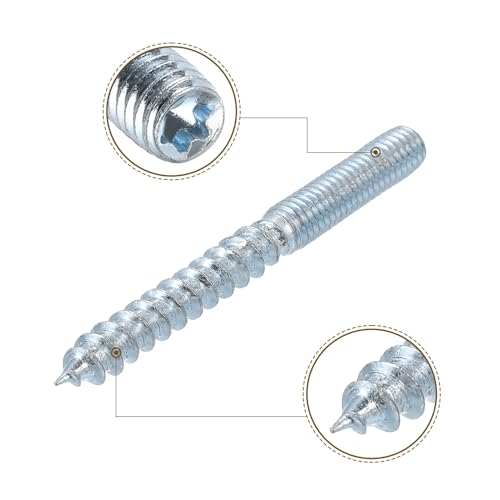 uxcell M6x60mm Hanger Bolts, 12pcs 31mm Wood Dowel Screw Self-Tapping Screw with 12pcs M6x24mm Threaded Insert Nuts Interface Hex Socket Drive, for Joint Furniture Legs